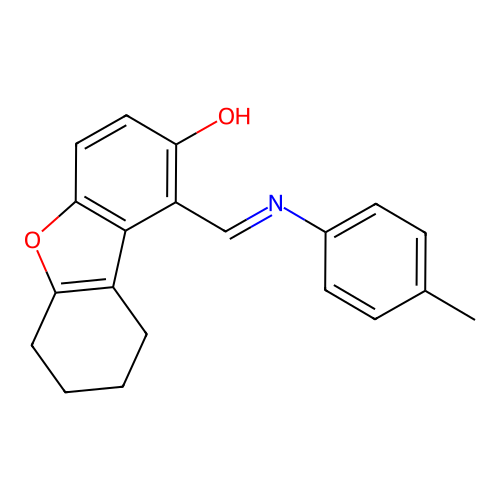 (E)-1-((p-tolylimino)methyl)-6,7,8,9-tetrahydrodibenzo[b,d]furan-2-ol structure