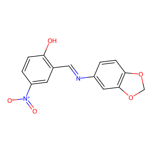 2-[(E)-(1,3-benzodioxol-5-ylimino)methyl]-4-nitrophenol structure