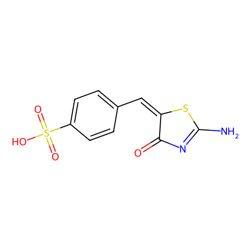 4-[(E)-(2-imino-4-oxo-1,3-thiazolidin-5-ylidene)methyl]benzenesulfonic acid structure