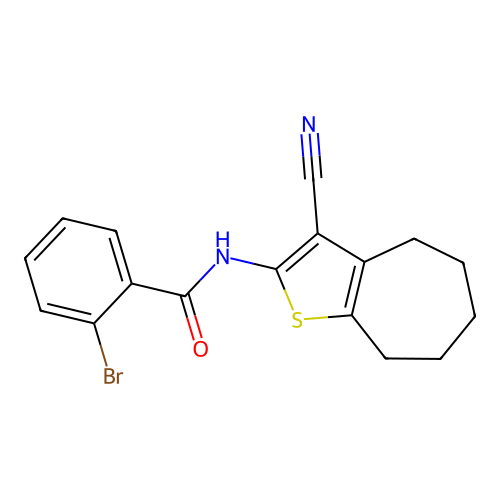 2-bromo-N-(3-cyano-5,6,7,8-tetrahydro-4H-cyclohepta[b]thiophen-2-yl)benzamide structure