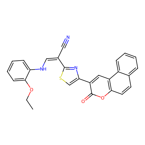 (2Z)-3-[(2-ethoxyphenyl)amino]-2-[4-(3-oxo-3H-benzo[f]chromen-2-yl)-1,3-thiazol-2-yl]prop-2-enenitrile structure