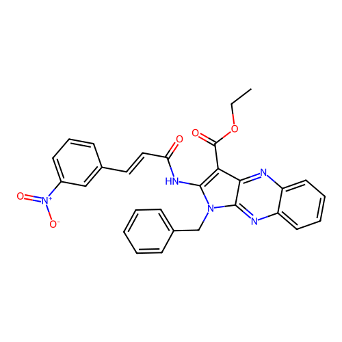 (E)-ethyl 1-benzyl-2-(3-(3-nitrophenyl)acrylamido)-1H-pyrrolo[2,3-b]quinoxaline-3-carboxylate structure