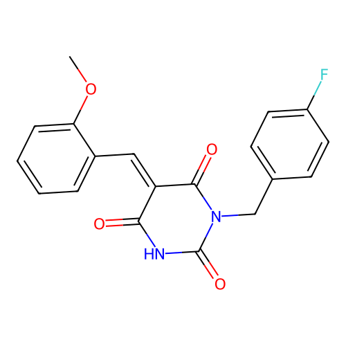 (E)-1-(4-fluorobenzyl)-5-(2-methoxybenzylidene)pyrimidine-2,4,6(1H,3H,5H)-trione structure