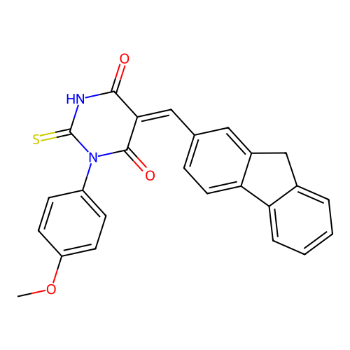 (5Z)-5-(9H-fluoren-2-ylmethylidene)-1-(4-methoxyphenyl)-2-sulfanylidene-1,3-diazinane-4,6-dione structure