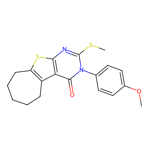 3-(4-methoxyphenyl)-2-(methylsulfanyl)-3,5,6,7,8,9-hexahydro-4H-cyclohepta[4,5]thieno[2,3-d]pyrimidin-4-one structure