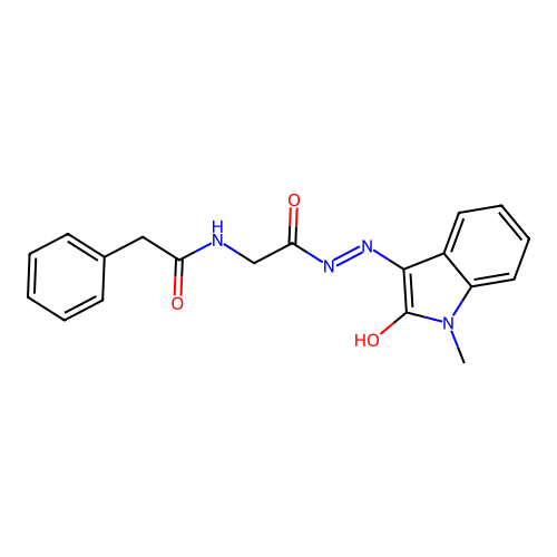 (Z)-N-(2-(2-(1-methyl-2-oxoindolin-3-ylidene)hydrazinyl)-2-oxoethyl)-2-phenylacetamide structure
