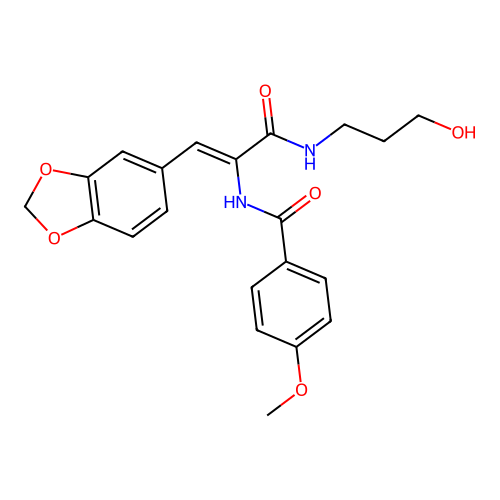 (Z)-N-(1-(benzo[d][1,3]dioxol-5-yl)-3-((3-hydroxypropyl)amino)-3-oxoprop-1-en-2-yl)-4-methoxybenzamide structure