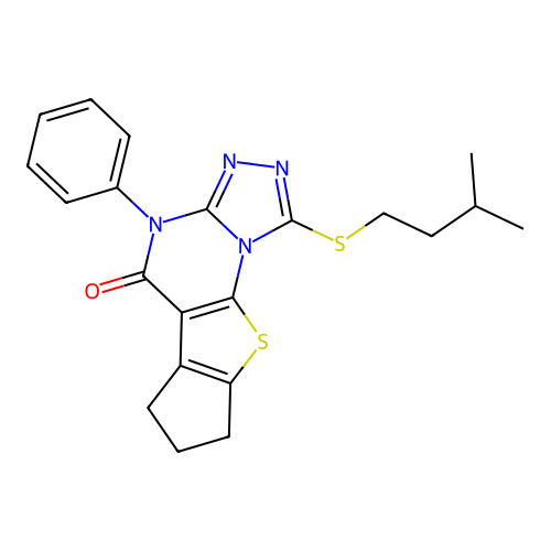 1-(isopentylthio)-4-phenyl-7,8-dihydro-4H-cyclopenta[4,5]thieno[3,2-e][1,2,4]triazolo[4,3-a]pyrimidin-5(6H)-one structure