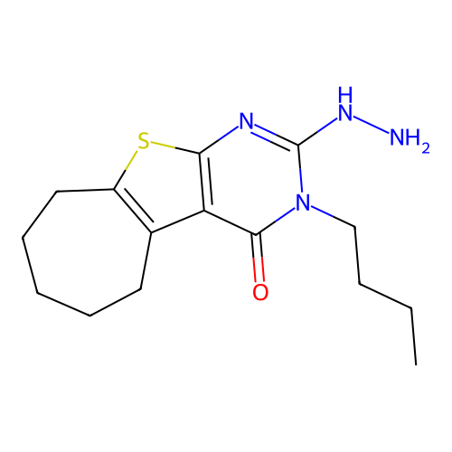 3-butyl-2-hydrazinyl-3,5,6,7,8,9-hexahydro-4H-cyclohepta[4,5]thieno[2,3-d]pyrimidin-4-one structure