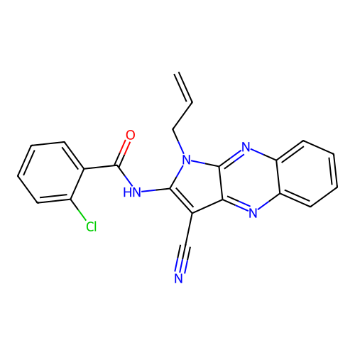 2-chloro-N-(3-cyano-1-prop-2-enylpyrrolo[3,2-b]quinoxalin-2-yl)benzamide structure