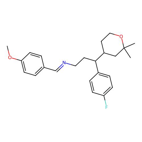 N-[3-(2,2-dimethyloxan-4-yl)-3-(4-fluorophenyl)propyl]-1-(4-methoxyphenyl)methanimine structure