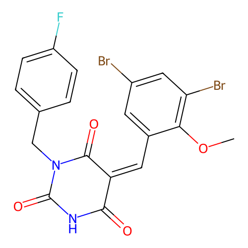 (5Z)-5-(3,5-dibromo-2-methoxybenzylidene)-3-(4-fluorobenzyl)-6-hydroxypyrimidine-2,4(3H,5H)-dione structure