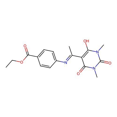 ethyl 4-[1-(1,3-dimethyl-2,4,6-trioxo-1,3-diazinan-5-ylidene)ethylamino]benzoate structure