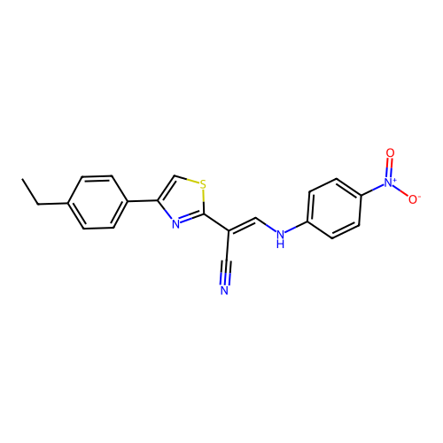 (2E)-2-[4-(4-ethylphenyl)-1,3-thiazol-2-yl]-3-[(4-nitrophenyl)amino]prop-2-enenitrile structure