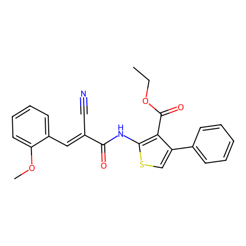 (E)-ethyl 2-(2-cyano-3-(2-methoxyphenyl)acrylamido)-4-phenylthiophene-3-carboxylate structure