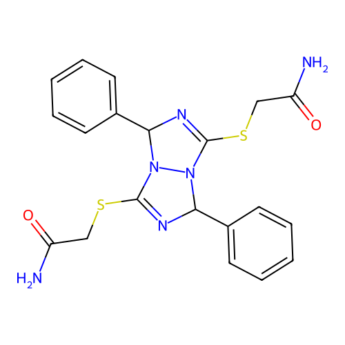 2,2'-((3,7-diphenyl-3,7-dihydro-[1,2,4]triazolo[1,2-a][1,2,4]triazole-1,5-diyl)bis(sulfanediyl))diacetamide structure