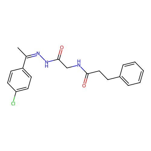 N-[2-[(2Z)-2-[1-(4-chlorophenyl)ethylidene]hydrazinyl]-2-oxoethyl]-3-phenylpropanamide structure