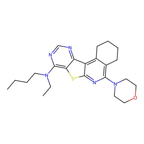N-butyl-N-ethyl-5-(morpholin-4-yl)-1,2,3,4-tetrahydropyrimido[4',5':4,5]thieno[2,3-c]isoquinolin-8-amine structure