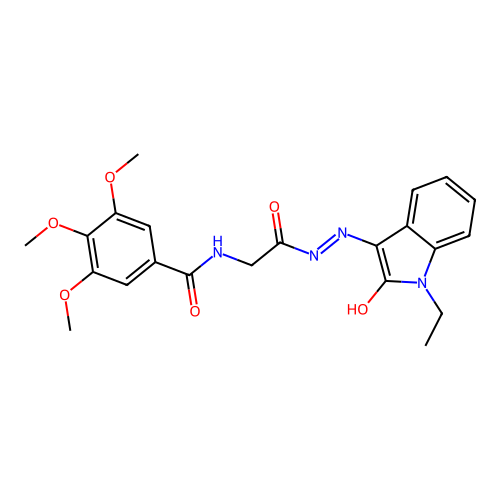 N-[[(1-ethyl-2-oxo-indol-3-ylidene)amino]carbamoylmethyl]-3,4,5-trimethoxy-benzamide structure