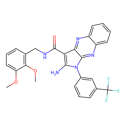 2-amino-N-(2,3-dimethoxybenzyl)-1-(3-(trifluoromethyl)phenyl)-1H-pyrrolo[2,3-b]quinoxaline-3-carboxamide structure