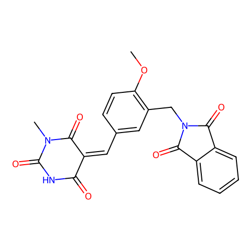 (5Z)-5-[[3-[(1,3-dioxoisoindol-2-yl)methyl]-4-methoxyphenyl]methylidene]-1-methyl-1,3-diazinane-2,4,6-trione structure