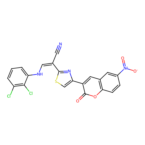 (2Z)-3-[(2,3-dichlorophenyl)amino]-2-[4-(6-nitro-2-oxo-2H-chromen-3-yl)-1,3-thiazol-2-yl]prop-2-enenitrile structure