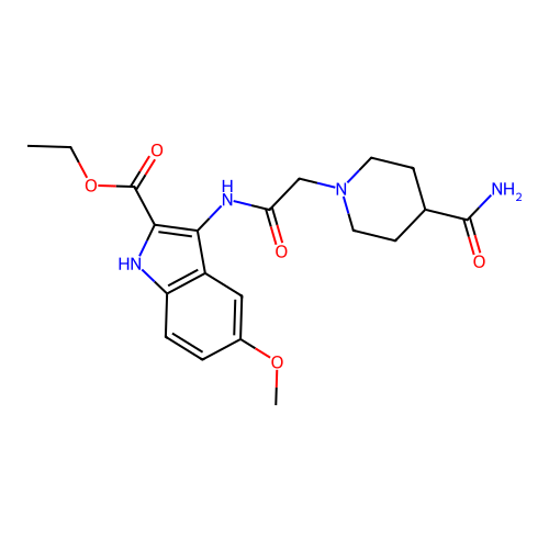 ethyl 3-(2-(4-carbamoylpiperidin-1-yl)acetamido)-5-methoxy-1H-indole-2-carboxylate structure
