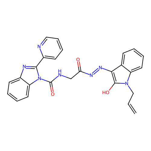 (Z)-N-(2-(2-(1-allyl-2-oxoindolin-3-ylidene)hydrazinyl)-2-oxoethyl)-2-(pyridin-2-yl)-1H-benzo[d]imidazole-1-carboxamide structure
