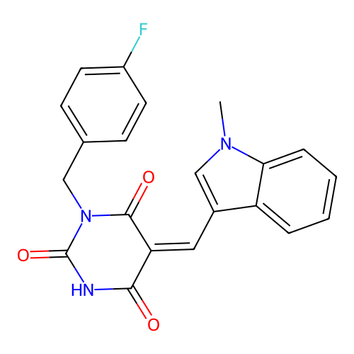 (Z)-1-(4-fluorobenzyl)-5-((1-methyl-1H-indol-3-yl)methylene)pyrimidine-2,4,6(1H,3H,5H)-trione structure