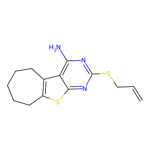2-(allylthio)-6,7,8,9-tetrahydro-5H-cyclohepta[4,5]thieno[2,3-d]pyrimidin-4-amine structure