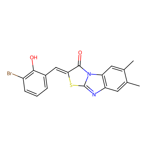 (2Z)-2-(3-bromo-2-hydroxybenzylidene)-6,7-dimethyl[1,3]thiazolo[3,2-a]benzimidazol-3(2H)-one structure