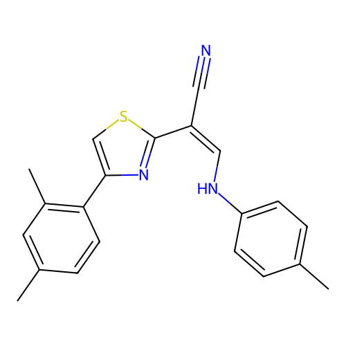 (Z)-2-(4-(2,4-dimethylphenyl)thiazol-2-yl)-3-(p-tolylamino)acrylonitrile structure
