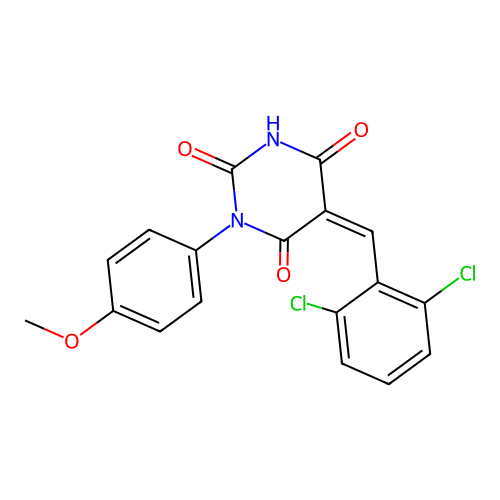 (5Z)-5-(2,6-dichlorobenzylidene)-1-(4-methoxyphenyl)pyrimidine-2,4,6(1H,3H,5H)-trione structure