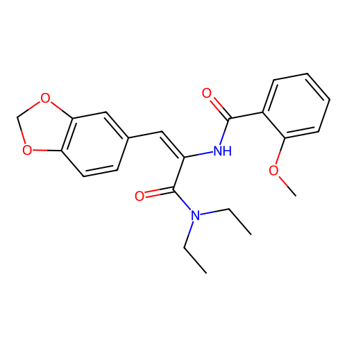 N-[(E)-1-(1,3-benzodioxol-5-yl)-3-(diethylamino)-3-oxoprop-1-en-2-yl]-2-methoxybenzamide structure