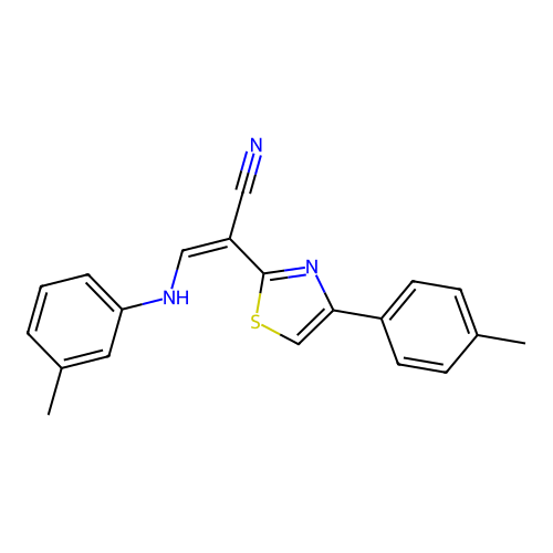 (Z)-2-(4-(p-tolyl)thiazol-2-yl)-3-(m-tolylamino)acrylonitrile structure