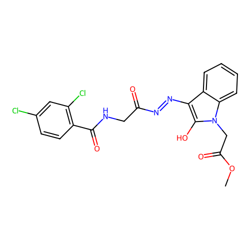 (Z)-methyl 2-(3-(2-(2-(2,4-dichlorobenzamido)acetyl)hydrazono)-2-oxoindolin-1-yl)acetate structure