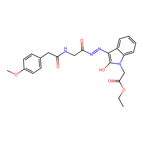 ethyl {(3Z)-3-[2-({[(4-methoxyphenyl)acetyl]amino}acetyl)hydrazinylidene]-2-oxo-2,3-dihydro-1H-indol-1-yl}acetate structure