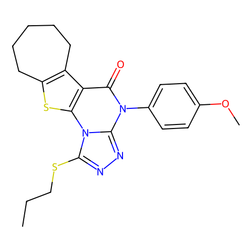4-(4-methoxyphenyl)-1-(propylsulfanyl)-7,8,9,10-tetrahydro-6H-cyclohepta[4,5]thieno[3,2-e][1,2,4]triazolo[4,3-a]pyrimidin-5(4H)-one structure
