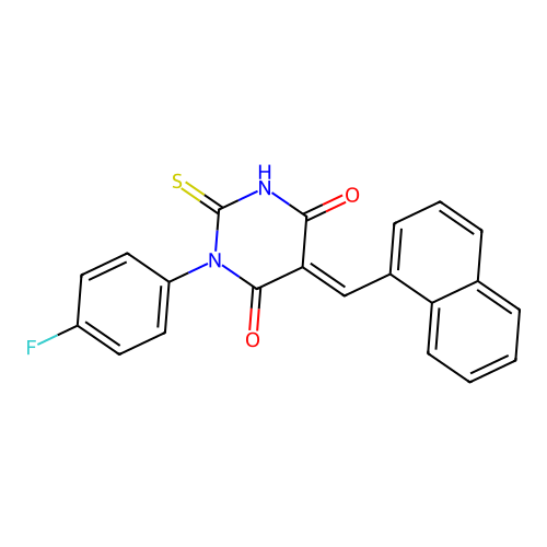(5E)-1-(4-fluorophenyl)-5-(naphthalen-1-ylmethylidene)-2-sulfanylidene-1,3-diazinane-4,6-dione structure