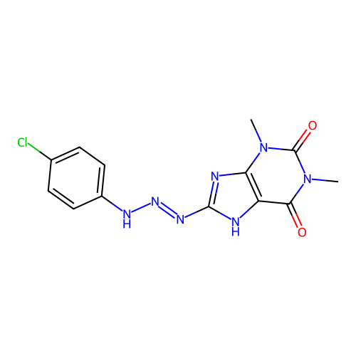 8-[(4-chloroanilino)diazenyl]-1,3-dimethyl-7H-purine-2,6-dione structure