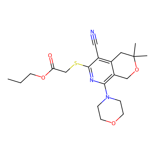 propyl {[5-cyano-3,3-dimethyl-8-(morpholin-4-yl)-3,4-dihydro-1H-pyrano[3,4-c]pyridin-6-yl]sulfanyl}acetate structure