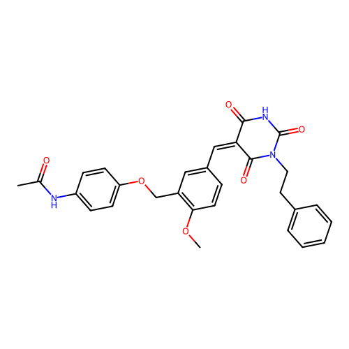 (Z)-N-(4-((2-methoxy-5-((2,4,6-trioxo-1-phenethyltetrahydropyrimidin-5(2H)-ylidene)methyl)benzyl)oxy)phenyl)acetamide structure