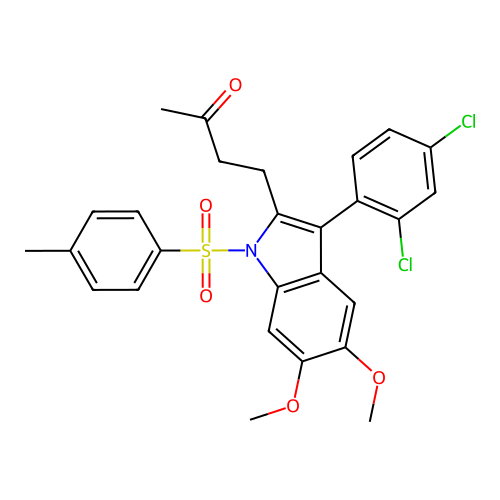 4-(3-(2,4-dichlorophenyl)-5,6-dimethoxy-1-tosyl-1H-indol-2-yl)butan-2-one structure