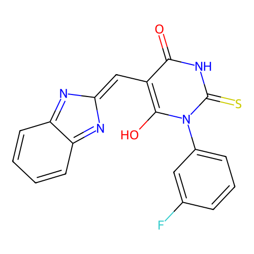 (5E)-5-(1H-benzimidazol-2-ylmethylidene)-1-(3-fluorophenyl)-2-sulfanylidene-1,3-diazinane-4,6-dione structure