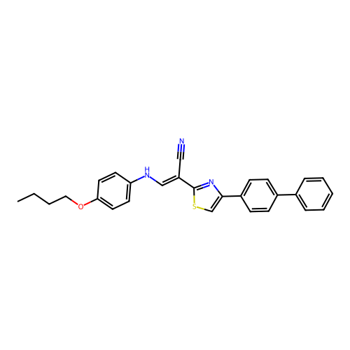 (2E)-2-(4-{[1,1'-BIPHENYL]-4-YL}-1,3-THIAZOL-2-YL)-3-[(4-BUTOXYPHENYL)AMINO]PROP-2-ENENITRILE structure