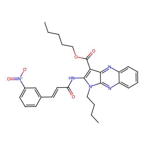(E)-pentyl 1-butyl-2-(3-(3-nitrophenyl)acrylamido)-1H-pyrrolo[2,3-b]quinoxaline-3-carboxylate structure