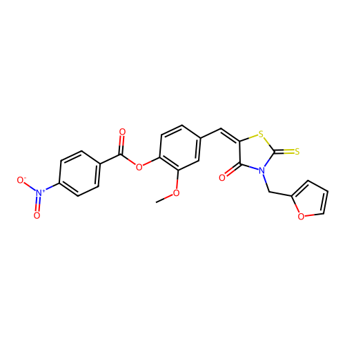 (E)-4-((3-(furan-2-ylmethyl)-4-oxo-2-thioxothiazolidin-5-ylidene)methyl)-2-methoxyphenyl 4-nitrobenzoate structure