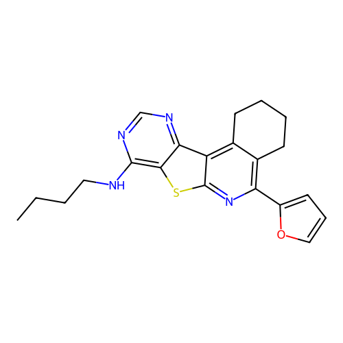 N-butyl-5-(furan-2-yl)-1,2,3,4-tetrahydropyrimido[4',5':4,5]thieno[2,3-c]isoquinolin-8-amine structure