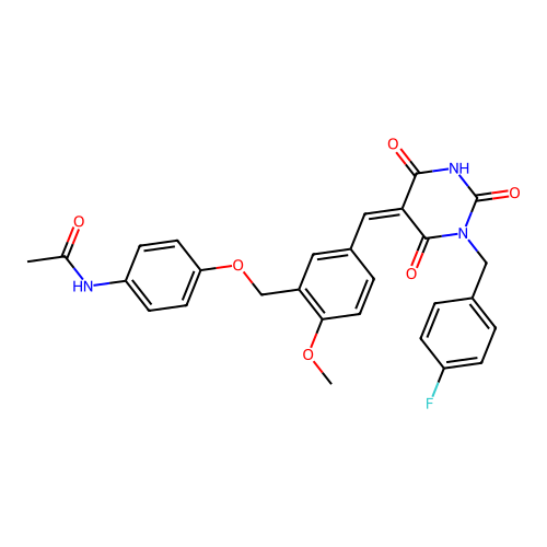 (Z)-N-(4-((5-((1-(4-fluorobenzyl)-2,4,6-trioxotetrahydropyrimidin-5(2H)-ylidene)methyl)-2-methoxybenzyl)oxy)phenyl)acetamide structure