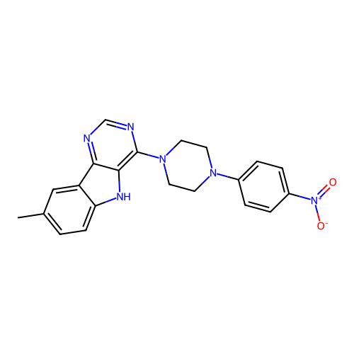 8-methyl-4-[4-(4-nitrophenyl)piperazin-1-yl]-5H-pyrimido[5,4-b]indole structure